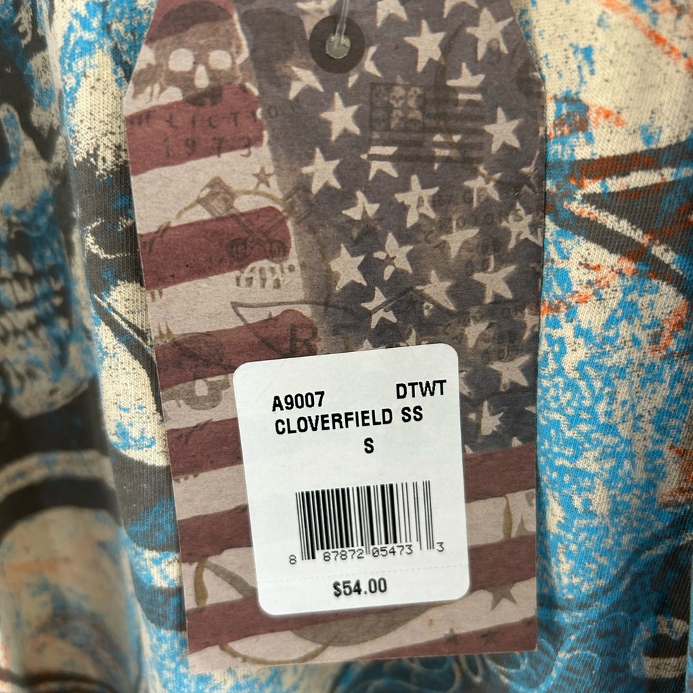Affliction American Customs Cloverfield T-Shirt Distressed Skull Size S Nwt Y2k — image 3 of 6